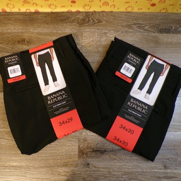 Banana Republic NWT Men's Flat Front Pant Slim Fit Black Choice: 34x29 or 34x30 - Picture 1 of 6